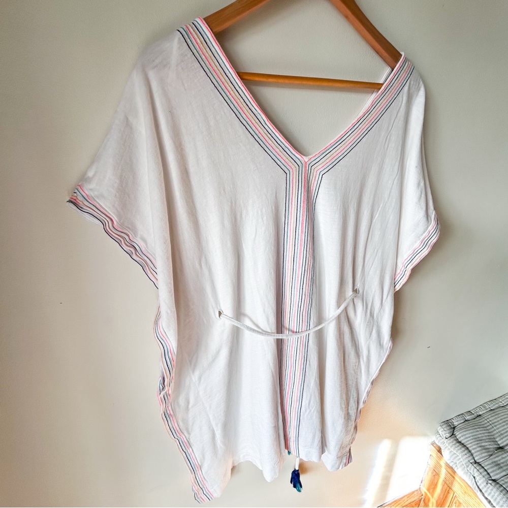 Boden Eloise Jersey Kaftan Tunic Beach Coverup Cotton Boho White Colorful Small - Picture 15 of 16